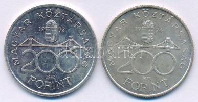 1994. 200Ft Ag "Deák" + 1992. 200Ft Ag "MNB" T:XF patina Adamo F13, F13.1