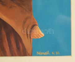 Németh Nelli (-): Madaras nő. Vegyes technika, papír, jelzett, hátoldalán Képcsarnok Vállalat címkéj...