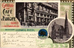 1902 Wien, Vienna, Bécs I. Gruss aus Café de Europe. Stefansplatz 8., Besitzer Ludwig Riedl. Art Nou...