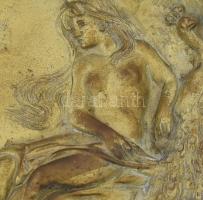 Női akt pávával. Szecessziós faliplakett, 15x24 cm