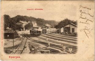 1900 Eperjes, Presov; vasútállomás, vonat. Fénynyomat Divald műintézetéből / railway station, train (Rb)