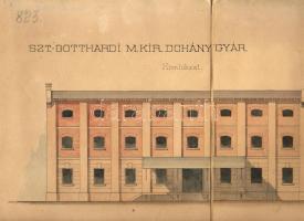1900 A Szentgotthárdi dohánygyár dekoratív színes tervrajza 60x50 cm