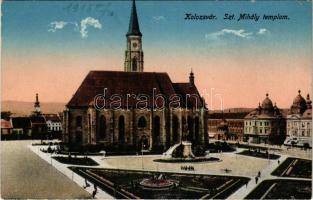 Kolozsvár, Cluj; Szent Mihály templom, Haraszthy Jenő üzlete. Bernát kiadása / church, shops (EK)