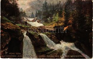 1909 Tátra, Magas Tátra, Vysoké Tatry; Nagytarpataki alsó vízesés / Gross-Kohlbacher unterer Wasserfall / waterfall. Raphael Tuck & Sons Oillette Serie Hohe Tatra No. 608B. (EK)