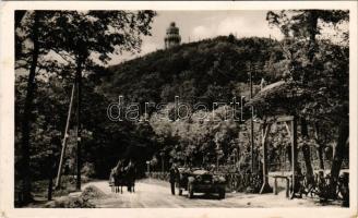 1941 Budapest XII. Zugliget, Jánoshegy, Erzsébet kilátótorony, automobil, vendéglő (EK)