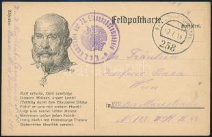 1916 Tábori posta levelezőlap "K.u.k. Kommando der 20. Eisenbahnkompagnie" + "EP 258"