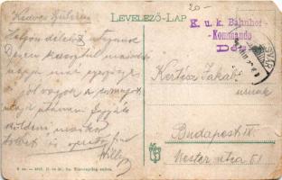 1917 Dés, Dej; Nemzeti színház, piaci árus / theatre, market vendor + "K.u.k. Bahnhof-Kommando ...