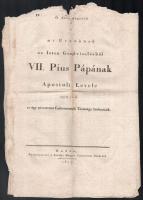 Pius VII. Ő szentségének a mi urunknak az Isten gondviseléséből VII. Pius pápának apostoli levele melly által az úgy nevezett carbonáriusok társaság kárhoztatik. Budán, 1824. Nyomt. a kir. magyar universitás bet. M. 7p. hajtva, szakadásokkal