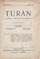 [Folyóirat] Turán. A Turáni Társaság folyóirata. XII. évfolyam, 1-4. szám. [Teljes évfolyam.] Budapest, 1929. (Dunántúl Rt. egyetemi nyomdája). IV + 63 + [1] p. A Turán az 1910-ben alapított Turáni Társaság folyóirata. A korabeli turanizmus igen heterogén törekvéseket takar, ám elmondható, hogy alapvetően a germán, újlatin, szláv birodalmak korában a rokontalanul maradt népek kapcsolatait kereste a turáni (urál-altáji) nyelvészeti és kulturális rokonság jelszava mentén. Jóllehet a folyóirat egyes tanulmányai olykor a japán-magyar, török-magyar rokonság feltételezéséig is merészkedtek, a folyóirat profilja mégis elsősorban finnugrisztikai - a nyelvészeti szempontból rokonnak tartott kisebb finnugor népek, nemzetek, országok aktuális híreiről, kulturális eredményeiről és politikai törekvéseiről nyújt beszámolót. A Turán folyóirat érdeklődése ennek megfelelően elsősorban nem őstörténeti jellegű, sokkal inkább a bemutatott finnugor és törökségi népek néprajzi és kulturális kapcsolódásait kutatja és erősíti meg, illetve a kulturális rokonság folyamatos deklarálásával egy időben geopolitikai és gazdasági szövetségeseket is keres. A turanizmus tehát nem pusztán őstörténeti, néprajzi és kultúrelméleti célokat jelentett, hanem diplomáciai stratégiákat és gazdasági célokat is kijelölt: nem véletlen, hogy a Társaság székhelye az Országházban volt található. Évfolyamunk tartalmából: Cholnoky Jenő: Az oázis-élet jelentősége a művelődés történetében - Vikár Béla: Az ,,utolsó samán" - Móricz Péter: A mai Törökország - Bán Aladár: Észt-magyar érintkezés a múltban és a jelenben - Mezei István: Japániak a magyar revízió szolgálatában. Az évfolyam könyvészeti és kritikai rovata ismerteti többek közt Pekár Gyula főszerkesztő ,,A tízezermérföldes sárkány" című történelmi regényét, Csekey István ,,A finn és észt jogrendszer" című tanulmányát, Baráthosi Balogh Benedek turanista sorozatának újabb, ,,Korea, a hajnalpír országa" címen írt kötetét, ismerteti a KSH által kiadott ,,Magyarország 1927. évi kereskedelmi forgalma" című kötetének turáni partnerek irányába mutató statisztikáit, hírt az Új észt nyelvtan megjelenéséről, a tartui egyetem új magyar lektoráról, a finn hadsereg magyarországi katonai lóvásárlásairól, a török követ tiszteletére rendezett tea-estről, Stein Aurél Közép-Ázsia-kutató hazai előadásairól. A kötet végén társasági hírek, majd francia nyelvű rezümé. Fűzve, enyhén sérült, halványan foltos kiadói borítóban.