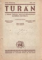 [Folyóirat] Turán. A Turáni Társaság (Magyar Néprokonsági Egyesület) folyóirata. XVIII. évfolyam, 1-4. szám. [Teljes évfolyam.] Budapest, 1935. (Királyi Magyar Egyetemi Nyomda). 80 p. A Turán az 1910-ben alapított Turáni Társaság folyóirata. A korabeli turanizmus igen heterogén törekvéseket takar, ám elmondható, hogy alapvetően a germán, újlatin, szláv birodalmak korában a rokontalanul maradt népek kapcsolatait kereste a turáni (urál-altáji) nyelvészeti és kulturális rokonság jelszava mentén. Jóllehet a folyóirat egyes tanulmányai olykor a japán-magyar, török-magyar kulturális rokonság feltételezéséig is merészkedtek, a folyóirat profilja mégis elsősorban finnugrisztikai - a nyelvészeti szempontból rokonnak tartott kisebb finnugor népek, nemzetek, országok aktuális híreiről, kulturális eredményeiről és politikai törekvéseiről nyújt beszámolót. A Turán folyóirat érdeklődése ennek megfelelően elsősorban nem őstörténeti jellegű, sokkal inkább a bemutatott finnugor és törökségi népek néprajzi és kulturális kapcsolódásait kutatja és erősíti meg, illetve a kulturális rokonság folyamatos deklarálásával egy időben geopolitikai és gazdasági szövetségeseket is keres. A turanizmus tehát nem pusztán őstörténeti, néprajzi és kultúrelméleti célokat jelentett, hanem diplomáciai stratégiákat és gazdasági célokat is kijelölt: nem véletlen, hogy a Társaság székhelye az Országházban volt található. Évfolyamunk tartalmából: Bán Aladár: A százéves Kalevala - Cholnoky Jenő: Julianus barát - Virányi Elemér: A finn-ugor néprokonság eszméje az irodalomban - Germanus Gyula: A törökök szerepe az iszlámban - Vitéz Nagy Iván: Művelődési kapcsolataink Finn- és Észtországgal - Mezey István: Magyar-japáni kapcsolatok 1935-ben - Magyar Dezsőné: A finn nőmozgalom. A könyvészeti rovat méltatja Pekár Gyula főszerkesztő új történelmi regényét, Vikár Béla Kalevala-fordításának újabb kiadását, Trócsányi Zoltán ,,Észak nomádjai" címen megjelent finnugrisztikai munkáját, Túrmezei László ,,A Turán Sajtóiroda története" című áttekintését, Virányi Elemér ,,A finn és észt közoktatásügy szervezete" című értekezését. A hírek megemlékeznek az V. Finnugor Kultúrkongresszusról, a Turáni Társaság által szervezett, finn-észt tagokból álló turistacsoport hazai látogatásáról, a finn-magyar diákcsere programról, bolgár tanárok magyarországi tanulmányútjáról, illetve Sven Hedin Belső-Ázsia-kutató budapesti előadásairól. A kötet végén társasági hírek, majd francia nyelvű rezümé. Példányunk néhány levelének fűzése meglazult. Fűzve, illusztrált kiadói borítóban, az első borítón tollpróba. Jó példány.