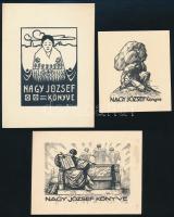 Haranghy Jenő (1894-1951): Nagy József könyve, 3 db ex libris, klisé, papír, jelzett a klisén, klf. méretekben