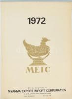 1972 Myanma Export Import Corporation (Mianmar / Burma) képes falinaptár, angol nyelvű, kissé foltos, 52x38 cm
