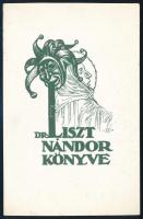 Haranghy Jenő (1894-1951): Dr. Liszt Nándor könyve (ex libris bohóc fejjel és Szent Cecíliával), klisé, papír, jelzett a klisén, 9x6 cm