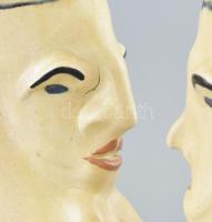 Régi népi, fejes kerámia váza, jelzés nélkül, minimális csorbákkal, m: 26 cm