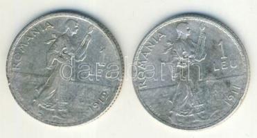 Románia 1911-12. 1L Ag (2x) T:3,3/3-