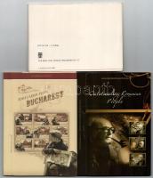 3 db MODERN képeslap sorozat tokban: Outstanding Romanian People, Postcards from Bucharest, Auerbach...