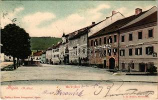 1904 Aigen im Mühlkreis, Marktplatz, H. A. Almesberger's Gasthof, Brau- & Gasthaus / market square, hotel, beer hall and inn, shops (EK)