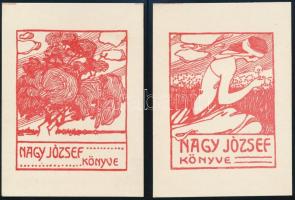 Király Jenő (1885-1958): 2 db Nagy József könyve (szecessziós ex libris), 1911. Litográfia, papír, jelzés nélkül, klf. méretekben