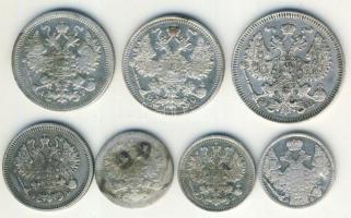 Cári Oroszország 1845-1915. 5k Ag (3x), 10k Ag (1x), 15k Ag (2x), 20k Ag (1x) mind klf évszámmal T:2...