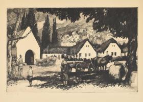 Bencze László (1907-1992): Kovácsműhely. Rézkarc, papír, jelzett. 26,5x42 cm