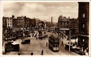 1937 Dublin, O'Connell Street, Regent Hotel, double-decker tram, automobiles (glue marks)