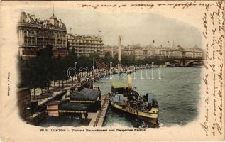 1903 London, Victoria Embankment and Cleopatra's Needle, "ALEXANDRA" steamship (tear)