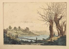 Gross Arnold (1929-2015): Aranyos völgye (Torda, Erdély). Színezett rézkarc, papír, jelzett, lapszéli néhány kevés apró folttal, 19,5×29 cm