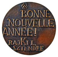 Rajki László (1939-) 1985. "Bonne Nouvelle Année! Rajki L. Sztendre" kétoldalas bronz emlékplakett (68mm) T:AU patina