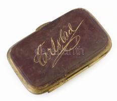 Antik Carlsbad kis tárca, kőberakásokkal, hiánnyal, h: 8 cm