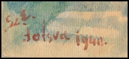 Sz. E. jelzéssel: Jolsvai részlet (Felvidék), 1940. Akvarell, papír. Kartonra kasírozva 30x22 cm