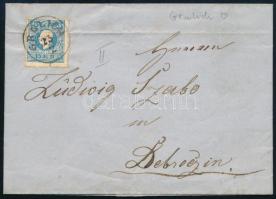 1859 15kr levélen (hajtott / folded) "GRÜLICH" - Debreczin