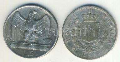 Olaszország 1863. 1L Ag II.Viktor Emánuel T:3- + 1927. 5L Ag III.Viktor Emánuel T:2-/3+