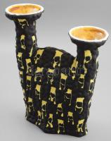 Király Károly: Kétágú mécsestartó. Jelzett, kis gyári mázhibával, m: 31 cm