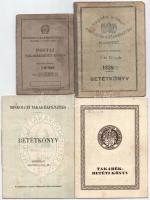 4db-os betétkönyv-tétel a Horthy- és a szocialista korszakból. Mindegyik részben kitöltve, használt állapotban.