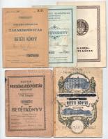 5db-os betétkönyv-tétel a Horthy- és a szocialista korszakból. Mindegyik részben kitöltve, használt állapotban.