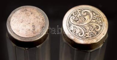 2 darab antik utazó tégely, ezüst (Ag) kupakkal, jelzett, h: 16,5 cm