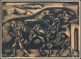 Molnár C. Pál (1894-1981): Egyházi jelenet. Fametszet, papír, jelzés nélkül, paszpartuban, 17×11 cm