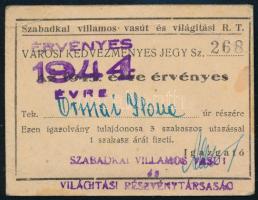 1944 Szabadkai villamos vasút rt. fényképes bérlet