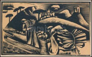 Molnár C. Pál (1894-1981): Úton (illusztráció). Fametszet, papír, jelzés nélkül, paszpartuban, 7,5×1...
