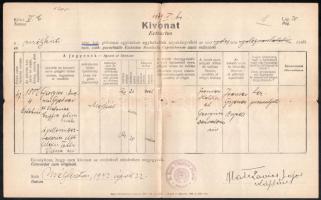 cca 1900-1940 Vegyes régi okmány tétel anyakönyvi kivonatok, okmánybélyegekkel, benne két fotó, egy ...