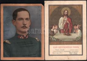 cca 1900-1940 Vegyes régi okmány tétel anyakönyvi kivonatok, okmánybélyegekkel, benne két fotó, egy ...