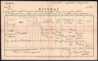 cca 1900-1940 Vegyes régi okmány tétel anyakönyvi kivonatok, okmánybélyegekkel, benne két fotó, egy ...