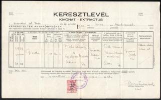 cca 1900-1940 Vegyes régi okmány tétel anyakönyvi kivonatok, okmánybélyegekkel, benne két fotó, egy ...