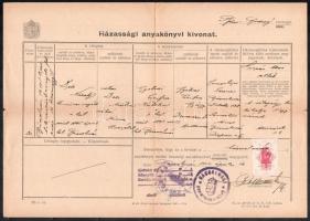 cca 1900-1940 Vegyes régi okmány tétel anyakönyvi kivonatok, okmánybélyegekkel, benne két fotó, egy ...