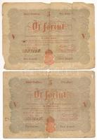 1848. 5Ft "Kossuth bankó" vörösesbarna nyomat (2x) T:VG,G beszakadások, anyaghiány Adamo G109