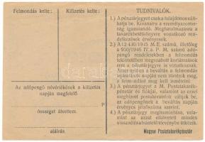 1946. 10.000AP nem kamatozó Pénztárjegy "A 002122" "Másra át nem ruházható", bél...