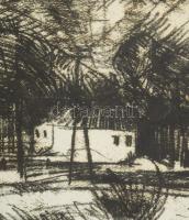 Réti Zoltán (1923-2018): Érsekvadkerti táj. Szén, papír, jelezve jobbra lent, üvegezett fakeretben, ...