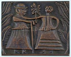 Rajki László (1939-) 1984. "Orosháza Kuusan - Koski" kétoldalas, bronz emlékplakett (74x92mm) T:AU patina