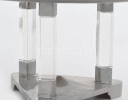 Oszlopos kínáló tál, Fém, üveg lábakkal.. BEPWF jelzéssel. d: 32 cm
