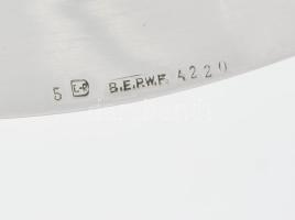 Oszlopos kínáló tál, Fém, üveg lábakkal.. BEPWF jelzéssel. d: 32 cm